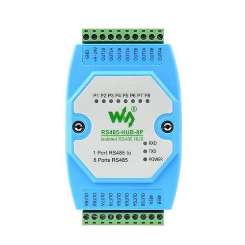 Waveshare RS485-HUB-8P ฮับ RS485 แบบแยก 8-ch เกรดอุตสาหกรรม, รองรับการยึดกับราง, ช่วงอัตราการส่งข้อมูลที่กว้าง