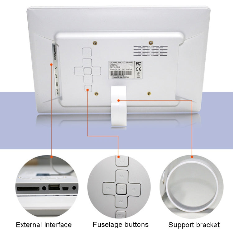 DPF-106 กรอบรูปดิจิตอล LED เครื่องโฆษณาวิดีโอขนาด 10.1 นิ้ว, US Plug, EU Plug, UK Plug, AU Plug