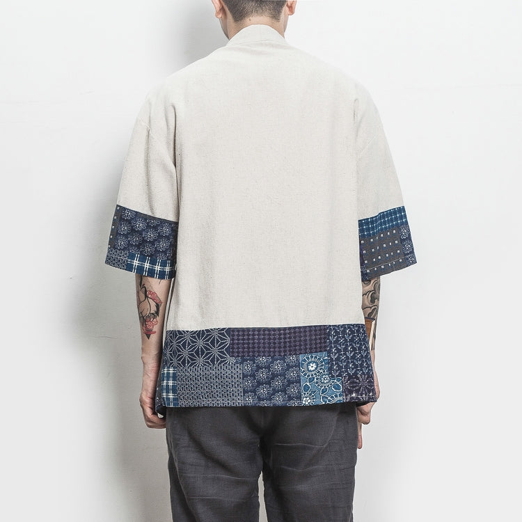 Retro Hanfu ผ้าฝ้ายลินินแขนเจ็ดไตรมาสเย็บแข็งชายหนุ่มเสื้อคาร์ดิแกน, XL