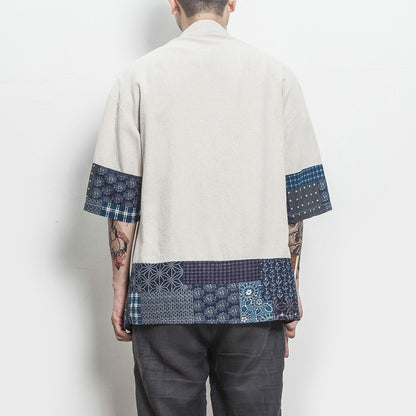 Retro Hanfu ผ้าฝ้ายลินินแขนเจ็ดไตรมาสเย็บแข็งชายหนุ่มเสื้อคาร์ดิแกน, XL