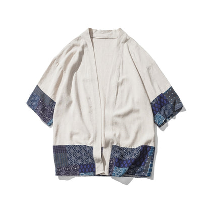 Retro Hanfu ผ้าฝ้ายลินินแขนเจ็ดไตรมาสเย็บแข็งชายหนุ่มเสื้อคาร์ดิแกน, XL
