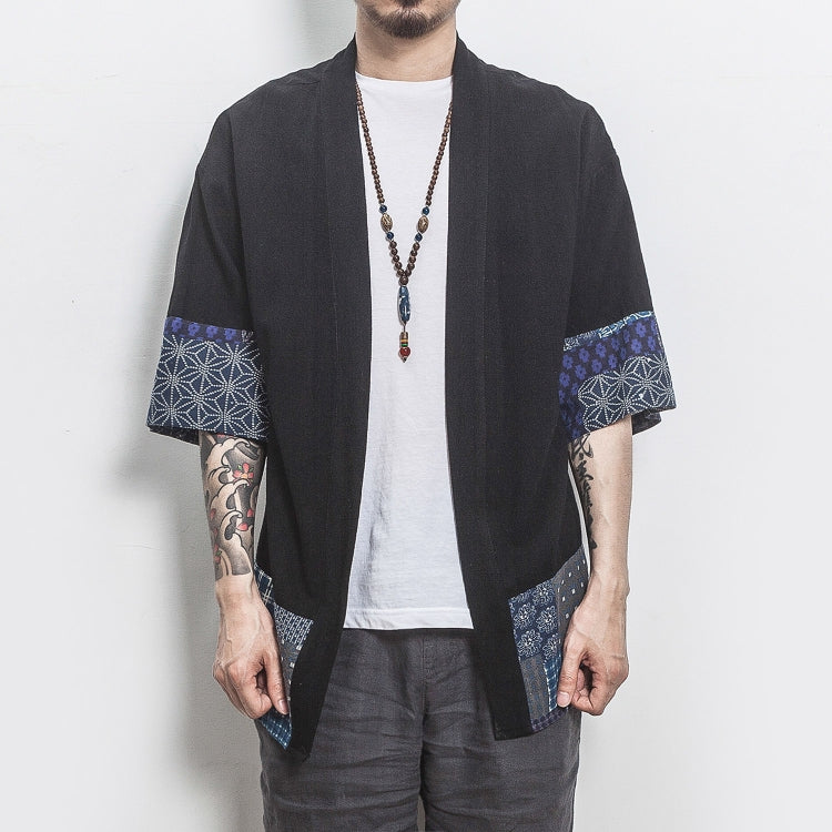 Retro Hanfu ผ้าฝ้ายลินินแขนเจ็ดไตรมาสเย็บแข็งชายหนุ่มเสื้อคาร์ดิแกน, XL