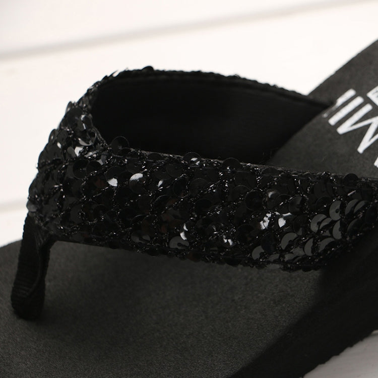 รองเท้าแตะประดับเลื่อม ลิ่มพร้อม Flip Flops, 36, 37, 38, 39, 40
