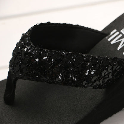 รองเท้าแตะประดับเลื่อม ลิ่มพร้อม Flip Flops, 36, 37, 38, 39, 40