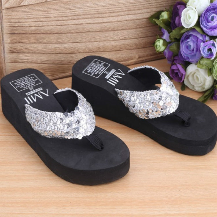 รองเท้าแตะประดับเลื่อม ลิ่มพร้อม Flip Flops, 36, 37, 38, 39, 40
