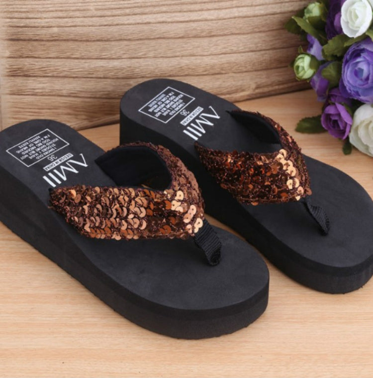 รองเท้าแตะประดับเลื่อม ลิ่มพร้อม Flip Flops, 36, 37, 38, 39, 40