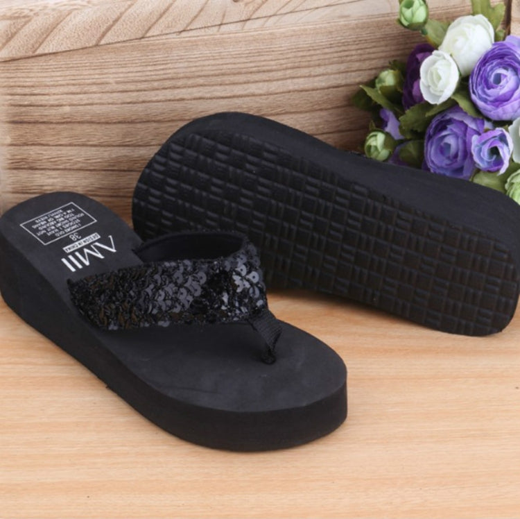 รองเท้าแตะประดับเลื่อม ลิ่มพร้อม Flip Flops, 36, 37, 38, 39, 40