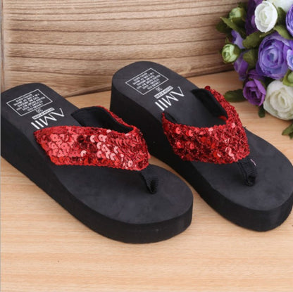 รองเท้าแตะประดับเลื่อม ลิ่มพร้อม Flip Flops, 36, 37, 38, 39, 40