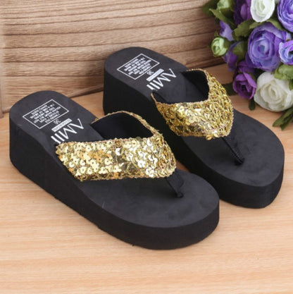 รองเท้าแตะประดับเลื่อม ลิ่มพร้อม Flip Flops, 36, 37, 38, 39, 40