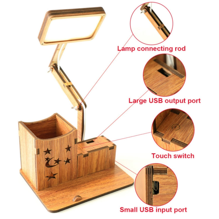ไม้ Multi-Function Touch USB ผู้ถือปากกาโคมไฟตั้งโต๊ะนักเรียนเดสก์ท็อปชาร์จโคมไฟอ่านหนังสือ LED Eye Protection โคมไฟตั้งโต๊ะ, USB Plug-in without Battery, USB Charging Built-in Battery