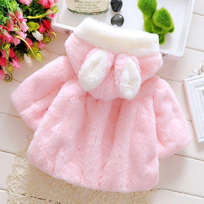 เด็กทารกการ์ตูนกระต่ายหูรูปร่าง Hooded กระต่ายเลียนแบบขนสัตว์ Shawl Coat, 80cm/8, 90cm/10, 100cm/12, 70cm/6