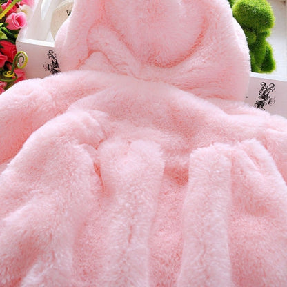 เด็กทารกการ์ตูนกระต่ายหูรูปร่าง Hooded กระต่ายเลียนแบบขนสัตว์ Shawl Coat, 80cm/8, 90cm/10, 100cm/12, 70cm/6