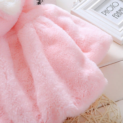 เด็กทารกการ์ตูนกระต่ายหูรูปร่าง Hooded กระต่ายเลียนแบบขนสัตว์ Shawl Coat, 80cm/8, 90cm/10, 100cm/12, 70cm/6