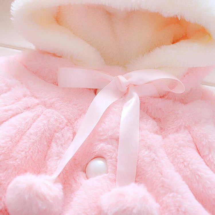 เด็กทารกการ์ตูนกระต่ายหูรูปร่าง Hooded กระต่ายเลียนแบบขนสัตว์ Shawl Coat, 80cm/8, 90cm/10, 100cm/12, 70cm/6