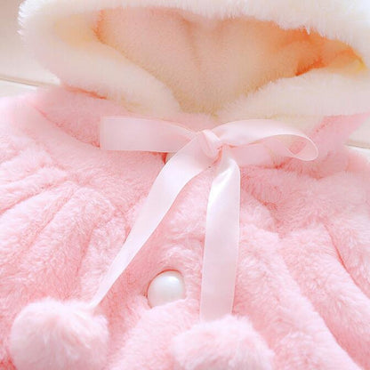เด็กทารกการ์ตูนกระต่ายหูรูปร่าง Hooded กระต่ายเลียนแบบขนสัตว์ Shawl Coat, 80cm/8, 90cm/10, 100cm/12, 70cm/6