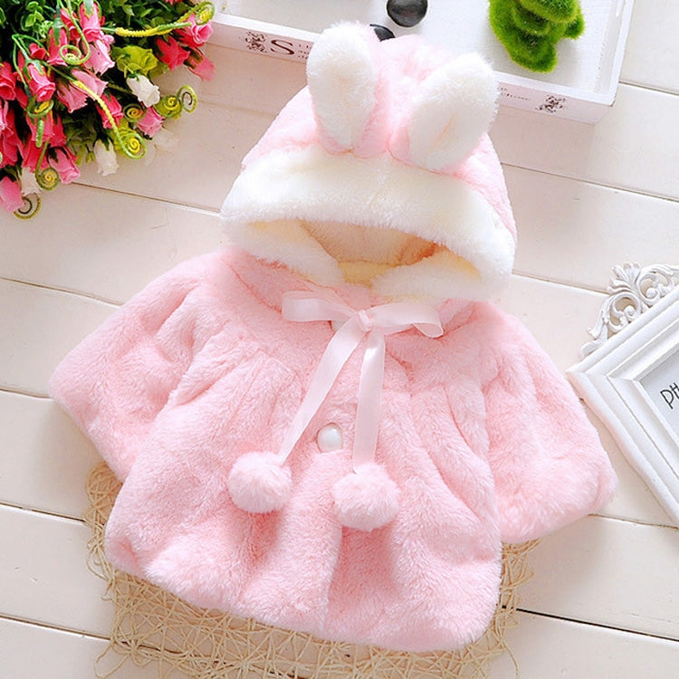 เด็กทารกการ์ตูนกระต่ายหูรูปร่าง Hooded กระต่ายเลียนแบบขนสัตว์ Shawl Coat, 80cm/8, 90cm/10, 100cm/12, 70cm/6
