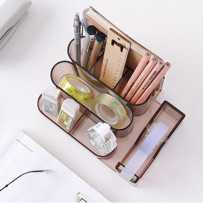 อะคริลิคใสกล่องเก็บเครื่องเขียน Creative Desk Organizer พลาสติกช่องผู้ถือปากกาอุปกรณ์สำนักงาน