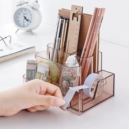 อะคริลิคใสกล่องเก็บเครื่องเขียน Creative Desk Organizer พลาสติกช่องผู้ถือปากกาอุปกรณ์สำนักงาน