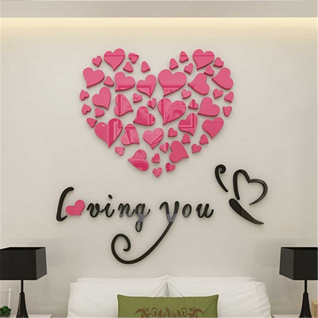 Love Heart DIY สติ๊กเกอร์ติดผนังที่ถอดออกได้ตกแต่งห้องสติ๊กเกอร์ติดผนัง 3 มิติขนาด: 40 ซม. x 40 ซม