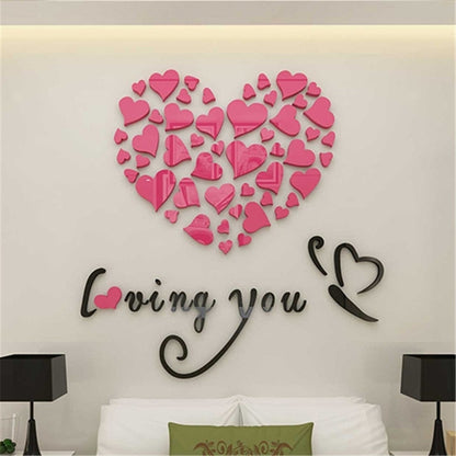 Love Heart DIY สติ๊กเกอร์ติดผนังที่ถอดออกได้ตกแต่งห้องสติ๊กเกอร์ติดผนัง 3 มิติขนาด: 40 ซม. x 40 ซม
