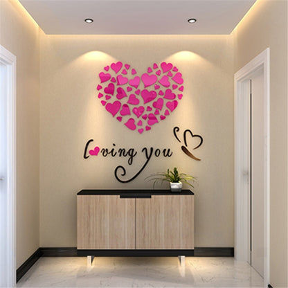Love Heart DIY สติ๊กเกอร์ติดผนังที่ถอดออกได้ตกแต่งห้องสติ๊กเกอร์ติดผนัง 3 มิติขนาด: 40 ซม. x 40 ซม