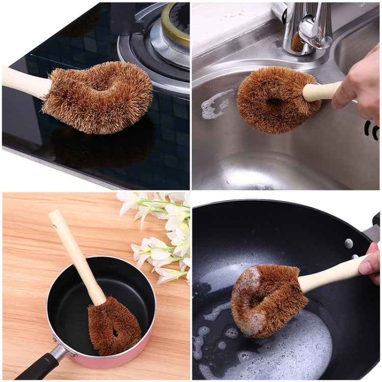10 ชิ้นมะพร้าวปาล์มธรรมชาติ Non-stick น้ำมันยาวหม้อแปรงทำความสะอาดแปรงทำความสะอาดห้องครัวเครื่องมือ, Coconut Palm Brush