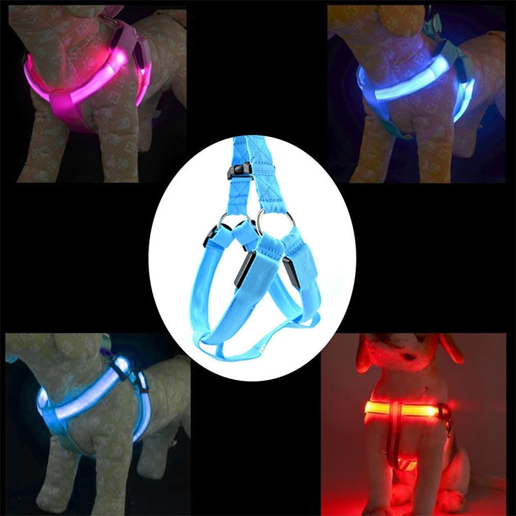 สองด้านไฟ LED สายรัดสัตว์เลี้ยงไนลอนแมวสุนัขสายรัดหน้าอกจูง, S, M