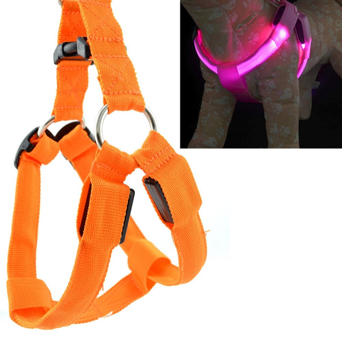 สองด้านไฟ LED สายรัดสัตว์เลี้ยงไนลอนแมวสุนัขสายรัดหน้าอกจูง, S, M