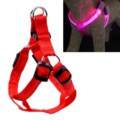สองด้านไฟ LED สายรัดสัตว์เลี้ยงไนลอนแมวสุนัขสายรัดหน้าอกจูง, S, M