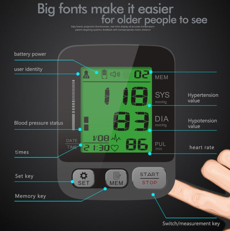 JZ-256A Tri-สีBacklightอัตโนมัติUpper Arm Sphygmomanometer Homeอิเล็กทรอนิกส์Sphygmomanometer, 22-32cm, 22-42cm