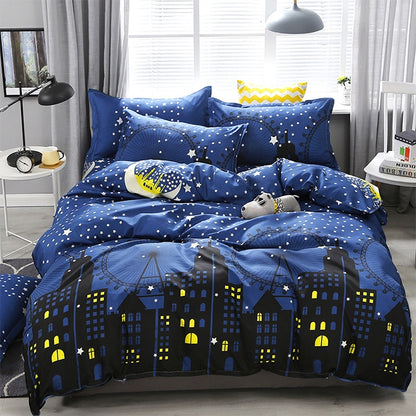 4 ชิ้นพิมพ์ชุดเครื่องนอนผ้าปูที่นอนปลอกหมอนปก, For 2.2m Bed