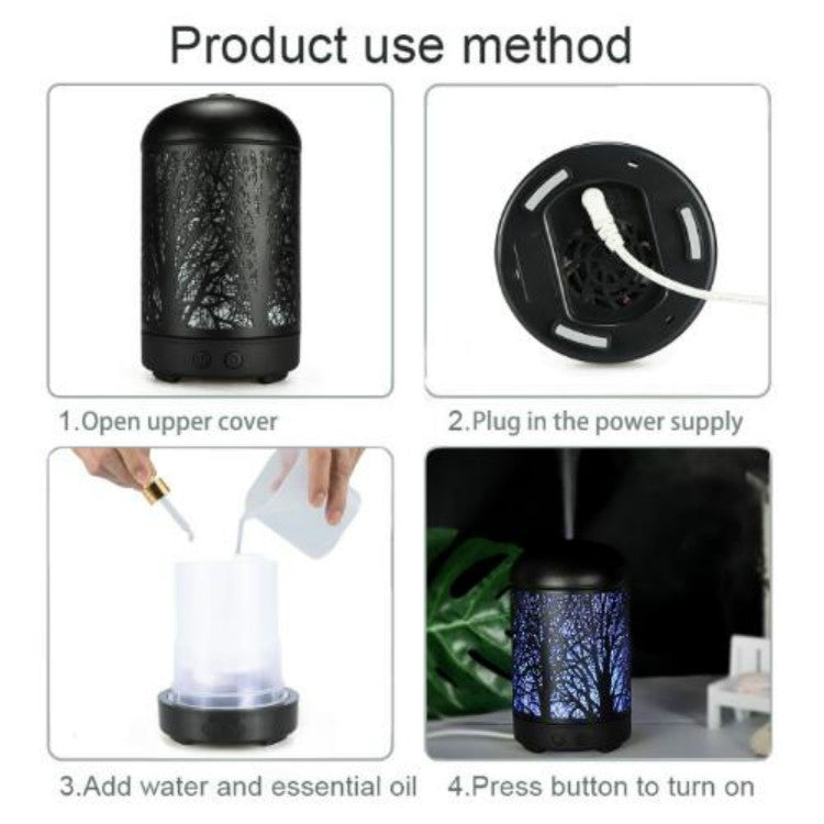 โลหะ Tree Air Humidifier Essential Oil Diffuser Mist Maker สีสัน LED โคมไฟ Diffuser น้ำมันหอมระเหยเครื่องฟอกอากาศ,, EU Plug