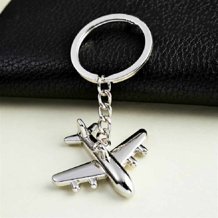 2 ชิ้นสร้างสรรค์เครื่องบินสเตอริโอโลหะพวงกุญแจกระเป๋าจี้ของที่ระลึก, Silver Small Plane