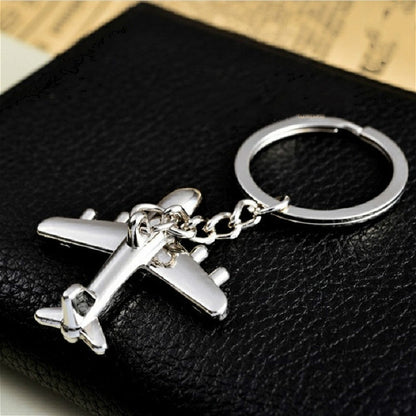 2 ชิ้นสร้างสรรค์เครื่องบินสเตอริโอโลหะพวงกุญแจกระเป๋าจี้ของที่ระลึก, Silver Small Plane