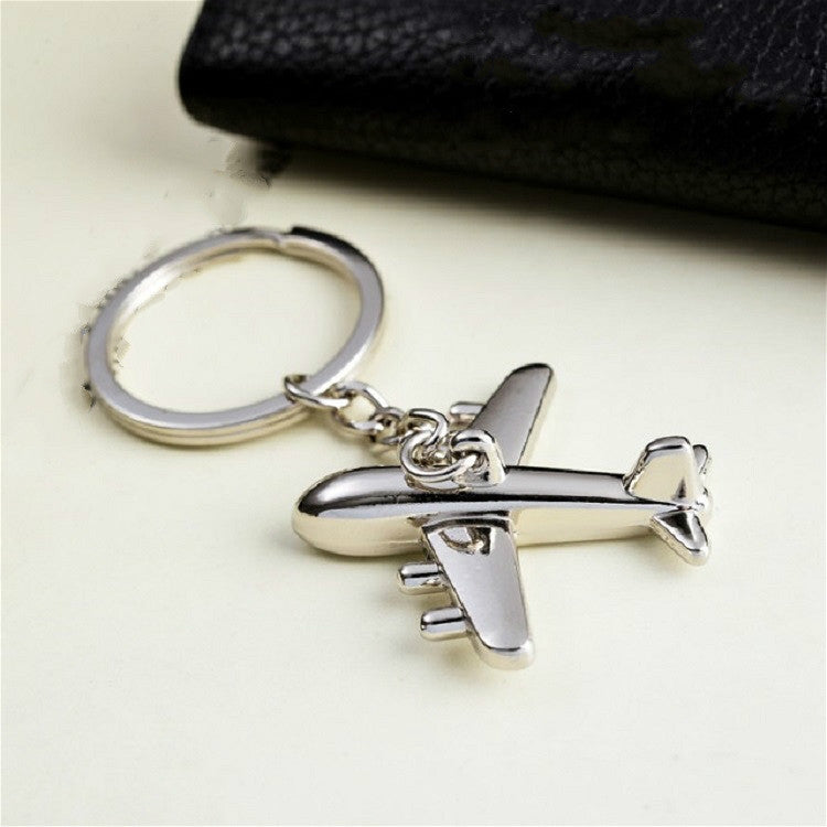 2 ชิ้นสร้างสรรค์เครื่องบินสเตอริโอโลหะพวงกุญแจกระเป๋าจี้ของที่ระลึก, Silver Small Plane