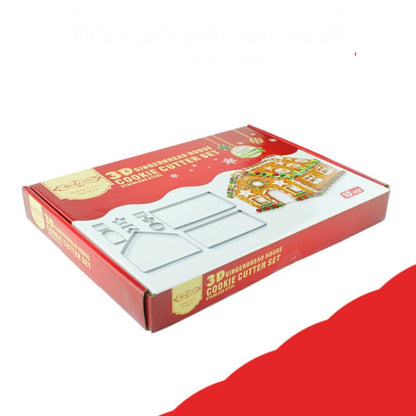 10 in 1 3D แม่พิมพ์บิสกิตสแตนเลสคริสต์มาสขนมปังขิงบ้านเครื่องมืออบ, Gingerbread Mold(10 in 1)