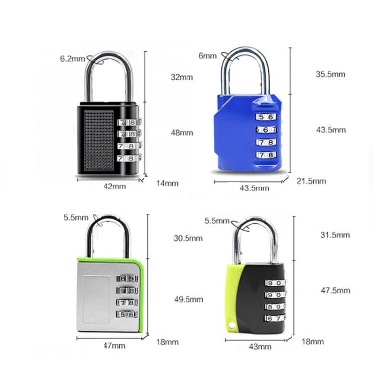 4 ชิ้นกุญแจรหัสสี่หลัก Lluggage ยิม กุญแจกันขโมย, 8023, 8024, 8072, 8075