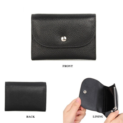 กระเป๋าสตางค์หนังทรง Top-grain แบบสั้นทรง Slim แบบสั้นพร้อมช่องซิปใส่เหรียญ, Black, Blue, Pink, Big Red, Gray