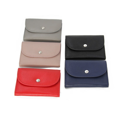 กระเป๋าสตางค์หนังทรง Top-grain แบบสั้นทรง Slim แบบสั้นพร้อมช่องซิปใส่เหรียญ, Black, Blue, Pink, Big Red, Gray