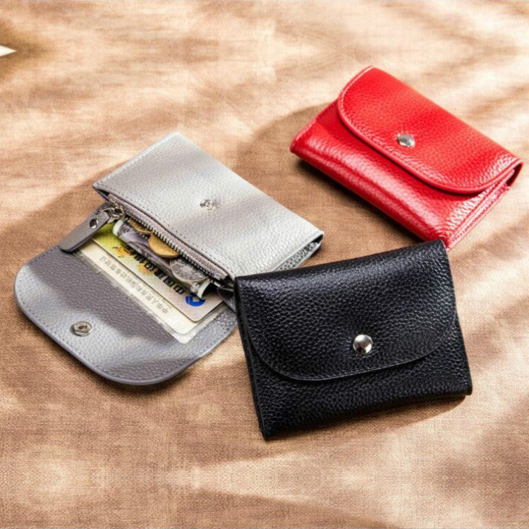 กระเป๋าสตางค์หนังทรง Top-grain แบบสั้นทรง Slim แบบสั้นพร้อมช่องซิปใส่เหรียญ, Black, Blue, Pink, Big Red, Gray