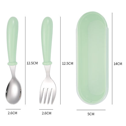 3 ชิ้น/เซ็ต 304 สแตนเลสช้อนและส้อมกล่องน่ารักเด็กอนุบาลชุดบนโต๊ะอาหาร