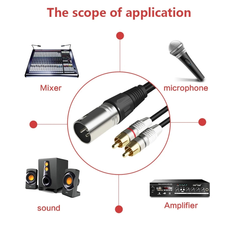 XLR ชายถึง 2RCA ชายเสียบสายสัญญาณเสียงสเตอริโอ, ความยาว:, 0.5m, 1m, 1.5m, 2m, 3m, 5m, 8m, 10m