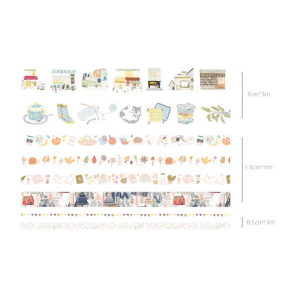 8 ม้วน/กล่องกระดาษเทปคู่มือพื้นฐานชุดวัสดุสาวสดขนาดเล็ก DIY เทปตกแต่งโบราณบัญชีมือสติกเกอร์, (Life, Blue Rhythm, Dream Love