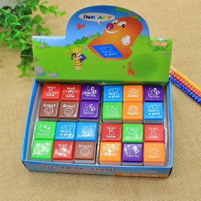 24 ชิ้น/กล่องครูความคิดเห็นการ์ตูนพลาสติกสแควร์แสตมป์รูปแบบสีสันของเล่นเด็กแสตมป์, Square Stamps