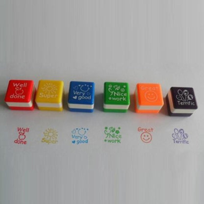 24 ชิ้น/กล่องครูความคิดเห็นการ์ตูนพลาสติกสแควร์แสตมป์รูปแบบสีสันของเล่นเด็กแสตมป์, Square Stamps