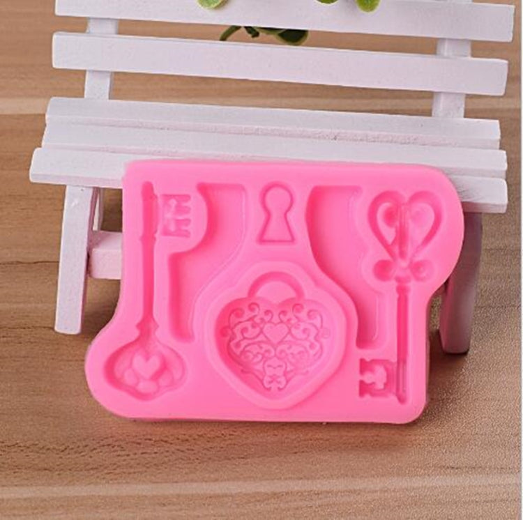 2 ชิ้นอาหารรักล็อคที่สำคัญ F Ondant แม่พิมพ์ซิลิโคน DIY อบเค้กตกแต่งเครื่องมือ, Food Love Lock Key Shape