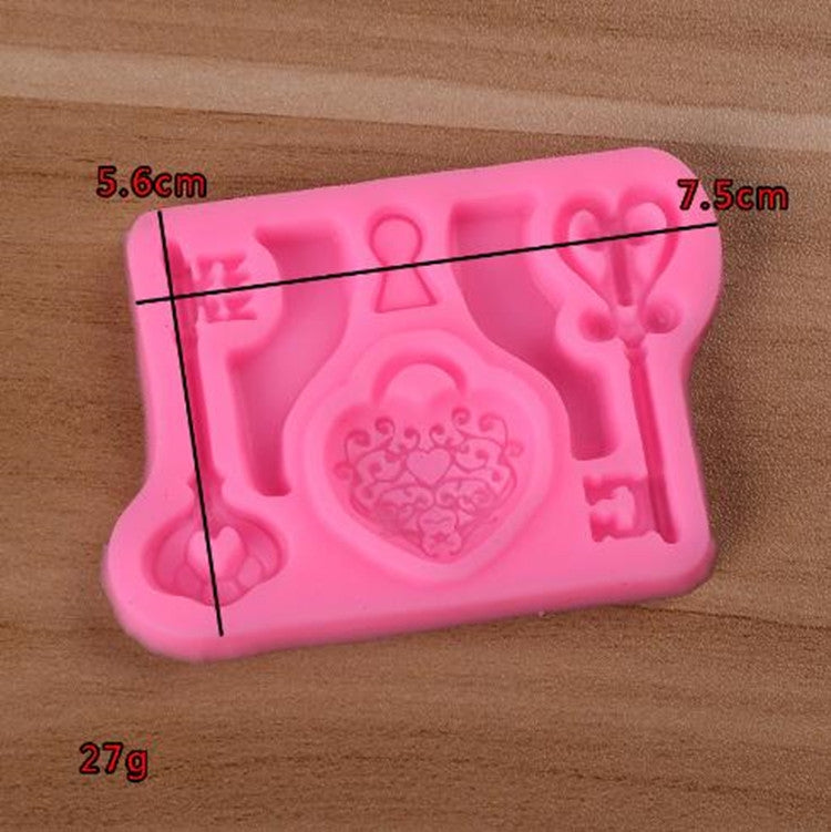 2 ชิ้นอาหารรักล็อคที่สำคัญ F Ondant แม่พิมพ์ซิลิโคน DIY อบเค้กตกแต่งเครื่องมือ, Food Love Lock Key Shape