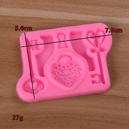 2 ชิ้นอาหารรักล็อคที่สำคัญ F Ondant แม่พิมพ์ซิลิโคน DIY อบเค้กตกแต่งเครื่องมือ, Food Love Lock Key Shape
