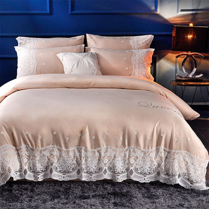 ผ้าไหมสี่ชิ้นผ้าปูที่นอนคู่Nude Sleepingผ้านวมคลุมผ้าไหมน้ำแข็งผ้าปูที่นอน, 2.0M Bed
