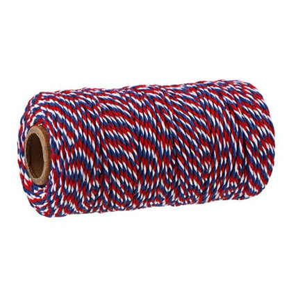 เชือกฝ้ายสองสีทำมือ DIY Drawstring กล่องของขวัญเชือกบรรจุ, 2mm Thick (100m / Roll)